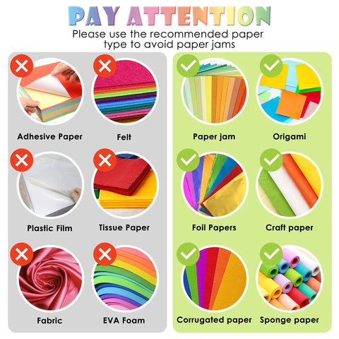 Paper types for Three Piece Craft Hole Punches Set with Craft and Sponge recommended; Adhesive, Felt, Plastic Film, Tissue not suitable.