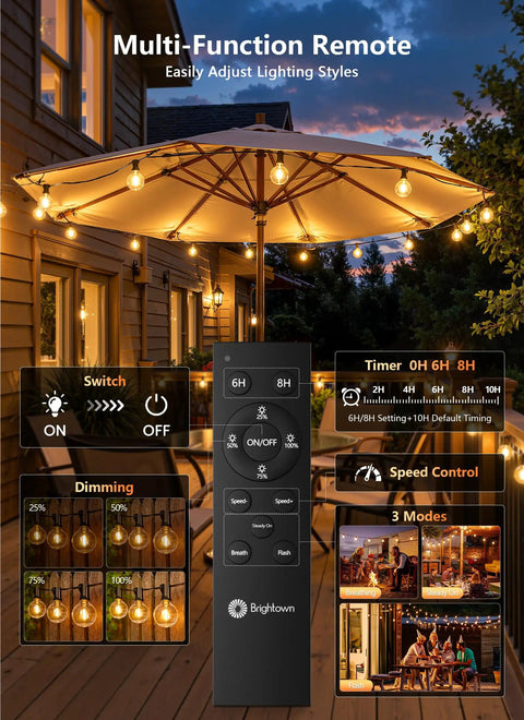 Remote for Dimmable Outdoor String Lights With Remote 100Ft Waterproof G40 LED Bulbs Shatterproof Connectable Patio Lighting