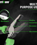 Six Inch Pro Grade Screw Extractor Pliers with non-slip jaws and linesman grip, showing wire cutter, stripper, and crimper features.