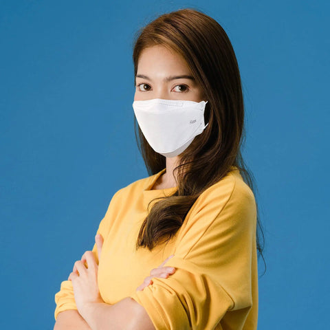 Woman wearing KF94 Face Mask For Adults With 4 Layer Protection White 20 Pack Individually Wrapped Premium Safety Mask Dust Filtration