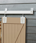 Installed 14ft Box Rail Exterior Barn Door Hardware Kit For Two Doors System Heavy Duty Sliding Track Kit Wall Mount Door Hardware