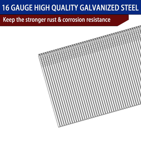Top Shelf 16 Gauge Galvanized Finish Nails In Four Sizes From One To Two And Half Inches Corrosion Resistant Hardware 1200 Count Bulk Pack stacked in a row.