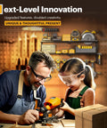 Father and daughter using tools with a Power Tool Organizer Wall Mount With Charging Station, 7 Slot Drill Hanger, Battery Holder And 4 Outlet Power Strip, Heavy Duty Garage Storage Rack For Cordless Tools, 3 Layer Large Capacity in the background