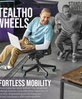 Heavy Duty Office Chair Wheels Set Of 5 Rollerblade Casters 3 Inch thick, showcasing mobility on a smooth floor with a seated user.