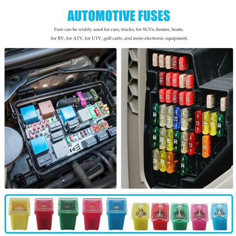 New 2026 Car Fuse Kit With 30 Piece Standard And Low Profile Fuses, Wide Amperage Coverage, diverse colors and sizes in automotive setup