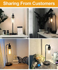 Set Of 2 Industrial Table Lamps With USB C And USB A Ports And Outlet in bedroom and living room settings, glass shade, dimmable.