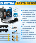 Instant Hot Water Delivery Recirculation Pump Replacement Kit With Durable Brass Valves And Quick Connect Lines For Faster Shower Flow and Zero Hassle DIY Installation components arranged for easy view.
