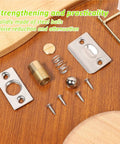Eight Sets Stainless Steel Ball Catch With Adjustable Hidden Door Latch components on wooden background