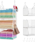 3 Tier Foldable Closet Organizer With Wall Mount And Cabinet Storage Bins, Includes 5 S Hooks, Space Saving Clothes Shelves
