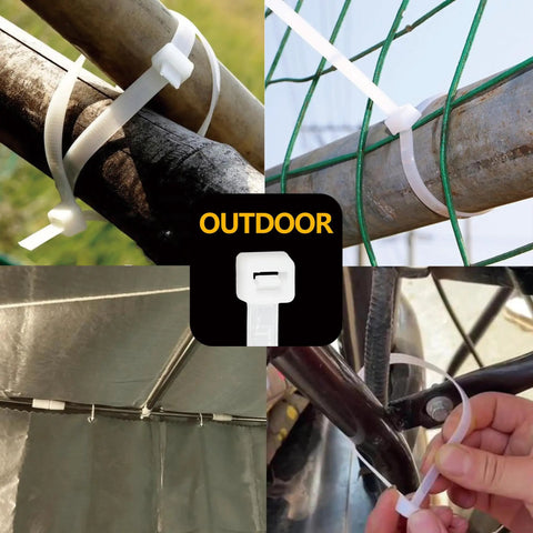 Assorted Zip Ties Pack 4 To 18 Inches Clear White, Multi Size With 18Lb To 75Lb Tensile Strength, 500 Count used outdoors