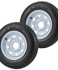 2 Pack 5.30 X 12 Trailer Tires Pre Mounted On 12 Inch Rims With Five Lug On Four Point Five Inch Bolt Pattern Center Bore 2.95 Inches Built Tough