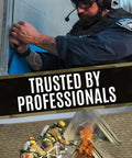 Firefighter using Tactical Beefy 10.5 Inch Pry Bar EDC Rescue Breaching Tool with steel and comfort grip on building.