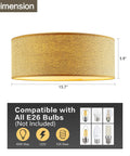 Modern 3 Light Flush Mount Ceiling Light With Fabric And Acrylic Double Drum Shade In Flaxen dimensions and bulb compatibility