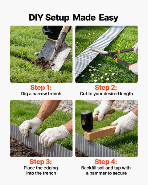 DIY setup instructions for Heavy Duty Galvanized Steel Landscape Edging 50 Ft By 6 In Flexible Metal Border For Lawn And Flower Beds