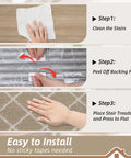 Instructional steps for installing Non Slip Stair Treads For Wooden Steps 28x9In Beige Soft Polyester Carpet With Self Adhesive Backing 15 Pack