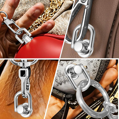 4 Pack D Rings for Purses With 360 Degree Rotatable Stud Screw Balls, Rivets and Post Heads on leather bags, polished silver finish
