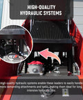 Close-up of hydraulic system on Compact Stand On Skid Steer Loader With 13.5HP Briggs And Stratton Gas Engine