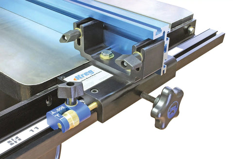 Hella Heavy Duty Band Saw Fence Micro Adjuster With Precision.005 Inch Increments features smooth thumb wheel and secure locks.