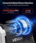 Electric Metal Shear With 360 Degree Swivel Head, 4.0 Amp Corded Sheet Metal Cutter showcasing motor power and speed