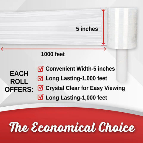 Ultra Heavy Duty Mini Stretch Wrap Pack 12 Rolls 5 Inch By 1000 Feet 80 Gauge Shrink Film Industrial Strength Pallet Wrap, 5-inch roll