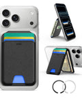 Black MagSafe Wallet With Stand And RFID Blocking Ring Included Slim Five Card Magnetic Wallet For iPhone and Samsung