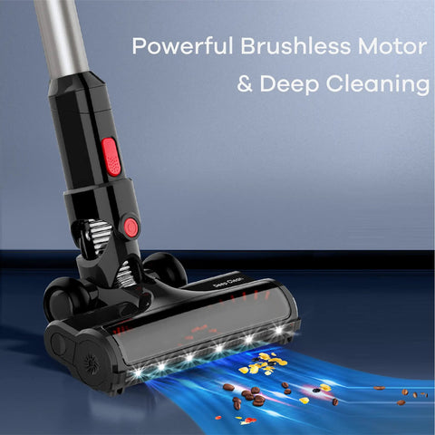 6 In 1 Cordless Vacuum Cleaner Lightweight Stick With Powerful Suction 45 Min Runtime LED Headlights in use on floor