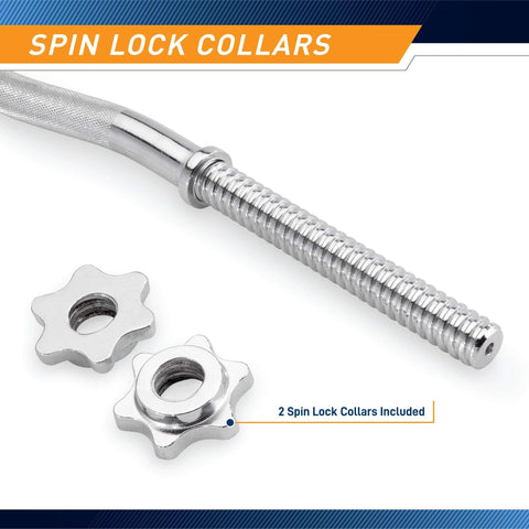 Spin lock collars on Triceps And Biceps Combo Curl Bar For 1 Inch Weight Plates Built To Last Heavy Duty Chrome Weightlifting Bar