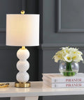 21 Inch White And Brass Glass Table Lamp With Linen Shade Modern Stacked Sphere Bedside Lamp For Bedroom And Living Room LED Bulb Included ETL Listed 120 Volt