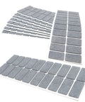 Tough As Nails Self Adhesive Felt Pads 200 Count Grey Rectangle Stickers displayed in sheets for easy application.