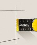 Close-up of Titanium Coated 31 Piece Oscillating Tool Blades Set cutting drywall, showing blade marks.