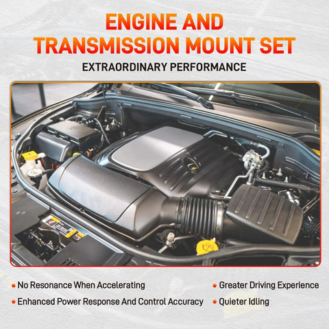 Engine and Transmission Mount Set of 3 for 2011-2019 Jeep Grand Cherokee and Dodge Durango 3.6L 5.7L RWD installed in engine bay