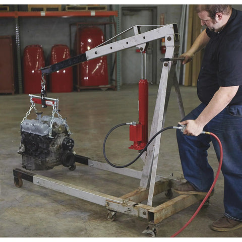 Top Tier 8 Ton Long Ram Air Hydraulic Jack With Single Piston Clevis Base Heavy Duty Steel Frame Rust Guard Finish Built Rock Solid For Backyard Garage And Local Mechanic Shop Daily Tasks
