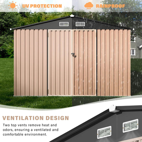 8x10 Ft metal outdoor storage shed with sloped roof, lockable door, and air vents for backyard, patio, and lawn