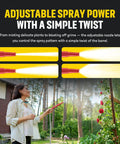 Person using Heavy Duty Stainless Steel Garden Hose With Nozzle, Kink Free And Rust Resistant for garden care with adjustable spray.