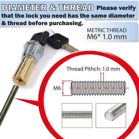 Replacement Lock And Key Set For Gumball Machines Top Lid Locks With Flat Keys Includes 2 Locks And 4 Keys Metric Thread M6 1.0