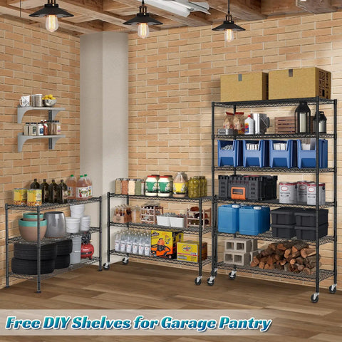 Heavy Duty Six Tier Steel Wire Shelving Unit Built Like A Beast Garage Storage Rack No Flex Frame Rolls Smooth On Ball Casters Adjustable Rock Solid NSF Approved Warehouse Rack Black 48 By 18 By 72 Inches Tall