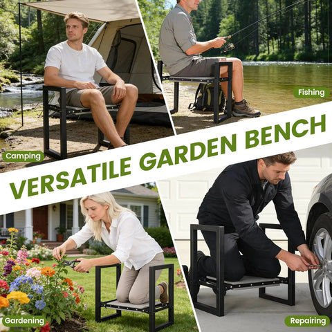 Heavy Duty Garden Kneeler And Seat 500 Lb Capacity 2 In 1 Bench For Kneeling And Sitting Anti-Tip With 10.5 Inch Wide Kneeling Pad Great For Seniors Gardeners And Anyone Working On The Ground used for camping, fishing, gardening, and repairing.