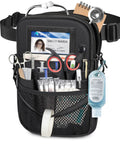 All-In-One Must-Have Nursing Utility Fanny Pack With Tape Holder And Stethoscope Pocket, black, filled with medical tools and supplies
