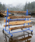 Heavy Duty Mobile Cantilever Storage Rack With Rugged Wheels, 5 Tier Double Side Pipe Lumber Organizer, 500 Lb Rolling Industrial Cart with logs.