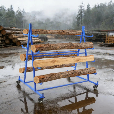 Heavy Duty Horizontal Storage Rack With Smooth Rolling Wheels And Built Tough Double Sided Frame For Long Pipes And Steel Bars Holding Up To Five Hundred Pounds storing logs outside