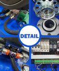 Detail of Heavy Duty Automatic Electric Hydraulic Hose Crimping Machine 3600KN with hoses, switches, and components.