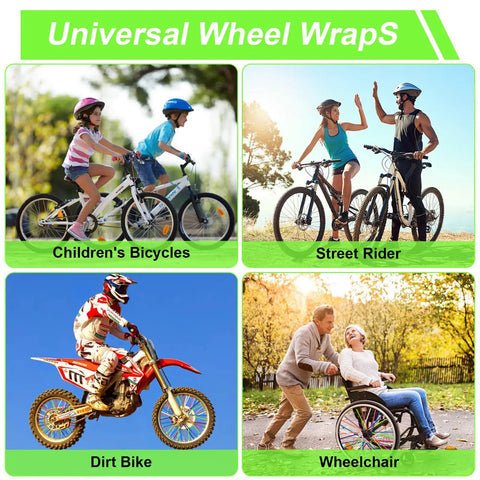 150 Piece Spoke Covers Set In 10 Bold Colors For Bikes And Motorcycles Bright Rim Wraps featured on bikes, dirt bike, wheelchair