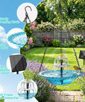 Solar Hanging Bird Bath Fountain With Cascading Water Effect For Garden Patio And Backyard Outdoor Solar Powered Bird Bath Fountain Easy No Fuss Setup Low Maintenance Water Display hanging in a garden.