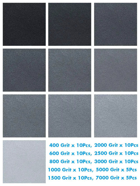 90 Piece Sandpaper Assortment Set With Wet Dry Grit Range From 400 To 7000 For Automotive Car Painting and Wood Finishing