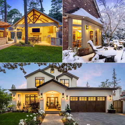 Outdoor Wall Light Fixtures Built To Last Boss Level Durability Weatherproof Exterior Lanterns In Brown With E26 Sockets shown on houses