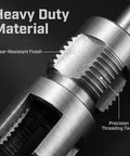 Close-up of precision threading teeth in Complete 3Pc Pvc Pipe Threading Tool Kit For 1/2, 3/4, And 1 Inch Pipes.