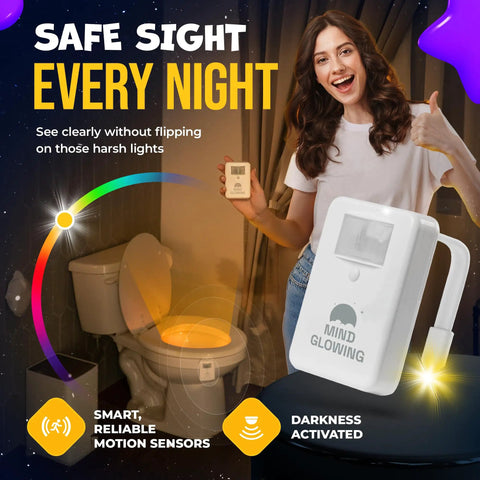 Motion Sensor Toilet Night Light With Color Changing Led Dimmer For Safe Midnight Visits And Potty Training displayed in bathroom