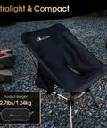 Big And Roomy Portable Camping Chair With A 24 Inch Wide Seat Ultralight Foldable for Backpacking shown by a campfire, 2.7 lbs.