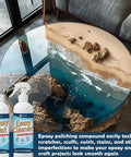 Pro Grade Resin Polishing Kit With 16 Oz Epoxy Polish And 16 Oz Cleaner displayed next to polished epoxy table.