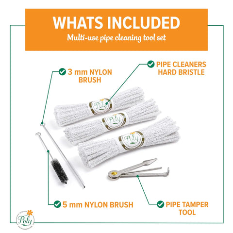 Heavy Duty Pipe Cleaners Tool Set 132 Hard Bristle Scrubbers Bulk Pack with 2 Nylon Bristle Brushes and Tamper Tool